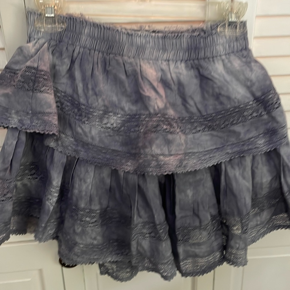 LoveShack Fancy Heritage Mini Skirt in blue/purple tie dye in size P (xxs)